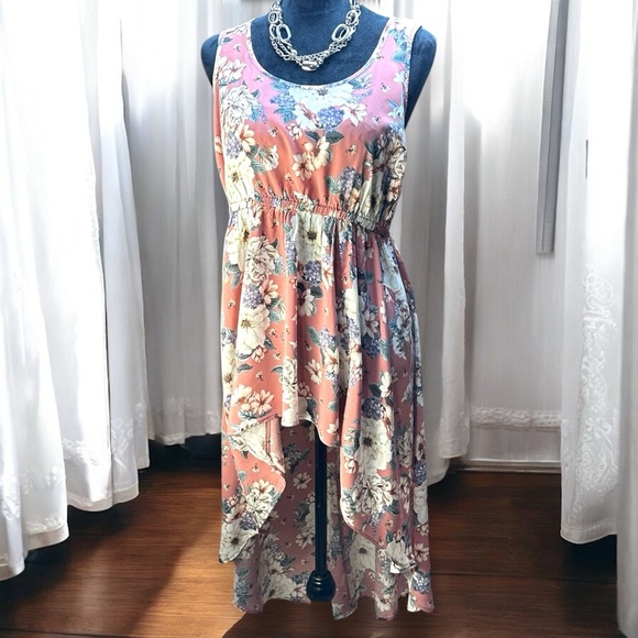 Torrid Dusty Pink Floral Hi Lo Challis Babydoll Tank 00 Med Large 10 Boho Retro - Picture 3 of 10